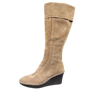 Aerosoles Decoy Women's Size 8 Tan Suede Knee‎ High Wedge Boots Comfort Casual